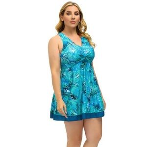 HANNA NIKOLE Plus Size 26W Swimdress w Cross Back Tankini top Push Up Bra NWT
